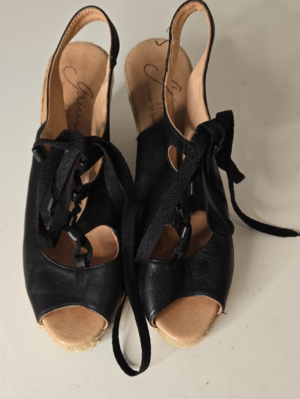 Gaimo Black Lace-Up Peep-Toe Slingback Sandals 9 -9.5 EU41
